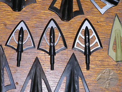 all three NEW SilverFlame XL broadheads in comparison to Goshawks and a 1964 Bear Razorhead. The new blades are a full 1 1/2" wide and are available in 125, 150 and 180 grains.   © Falk 2009